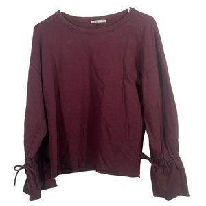 𝅺ZARA Trafuluc women's burgundy cropped sweatshirt top size Medium long sleeve
